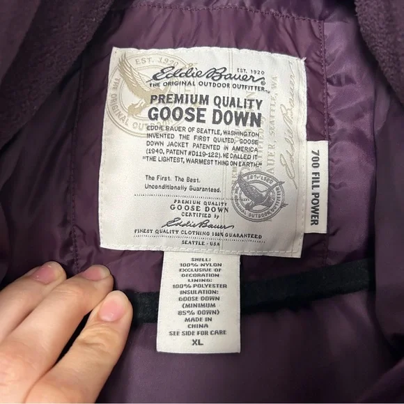 Eddie Bauer purple 700 down fill puffer jacket size XL - Picture 3 of 8